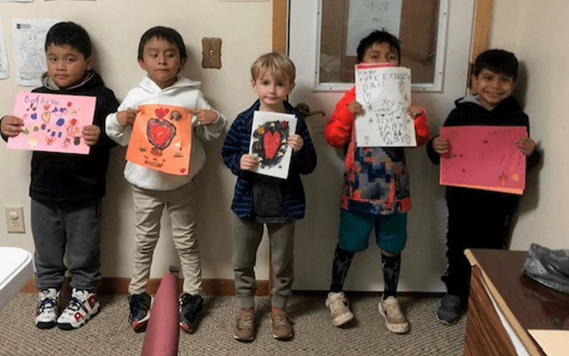 Faith formation kindergartners with handwritten cards